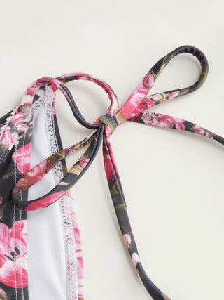 Floral Triangle Side Tie Bikini Set with Sarong