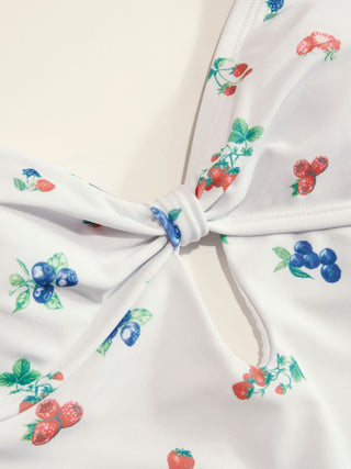 Halter Neckline Fruit Graphic Cut Out Ruched One Piece Swimsuit