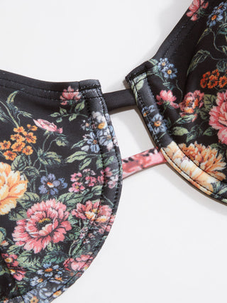 Sweetheart Floral Underwire Low Rise Tie Side Bikini Set With Sarong