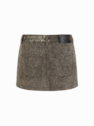 Denim Acid Wash Lace-Up Zip Mini Skirt