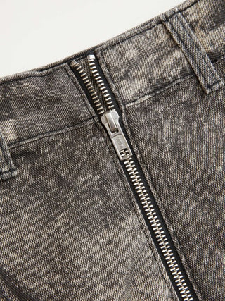 Denim Acid Wash Lace-Up Zip Mini Skirt