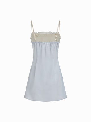 Satin High Rise Lace Trim Bowknot Cami Mini Nightdress