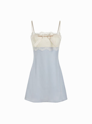 Satin High Rise Lace Trim Bowknot Cami Mini Nightdress