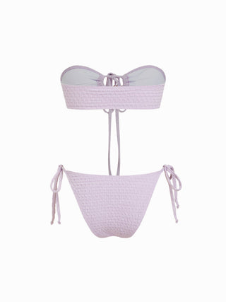 Halter Neckline Textured Ring Linked Bandeau Tie Side Bikini Set With Skirt