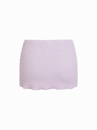 Halter Neckline Textured Ring Linked Bandeau Tie Side Bikini Set With Skirt
