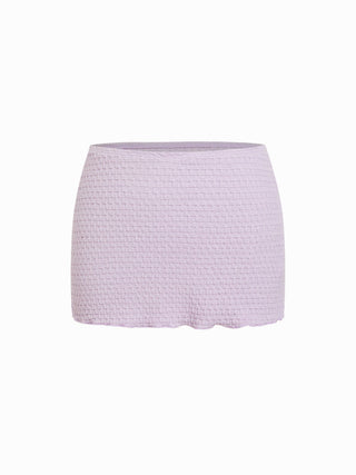 Halter Neckline Textured Ring Linked Bandeau Tie Side Bikini Set With Skirt