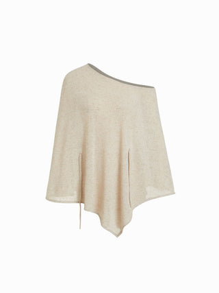 Textured Linen-blend Asymmetrical Neck Cloak Sleeve Top