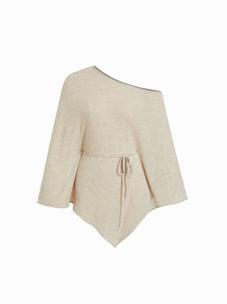 Textured Linen-blend Asymmetrical Neck Cloak Sleeve Top
