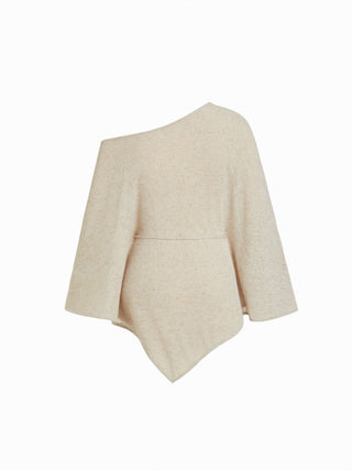Textured Linen-blend Asymmetrical Neck Cloak Sleeve Top