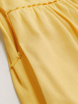Linen-blend Square Neck Fruit Embroidery Flared Maxi Dress
