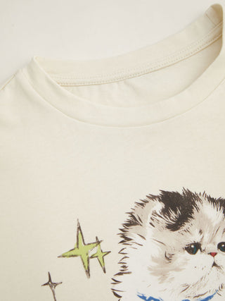 Cotton-blend Cat Graphic Short Sleeve Oversized Tee