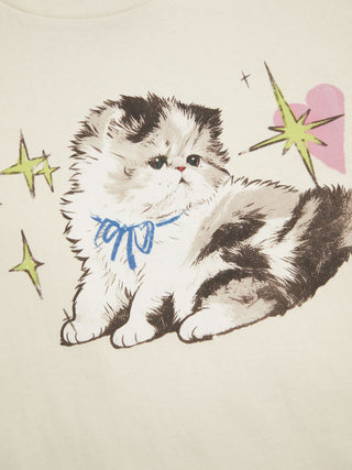 Cotton-blend Cat Graphic Short Sleeve Oversized Tee