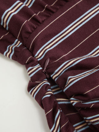 Cotton-blend Striped Polo Neck Short Sleeve Ruched Tee