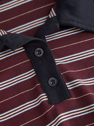 Cotton-blend Striped Polo Neck Short Sleeve Ruched Tee