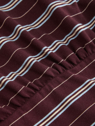 Cotton-blend Striped Polo Neck Short Sleeve Ruched Tee