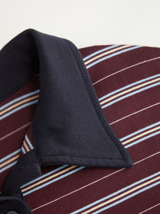 Cotton-blend Striped Polo Neck Short Sleeve Ruched Tee