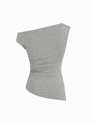 Asymmetrical Neck Ruched Slim Longline Tank Top