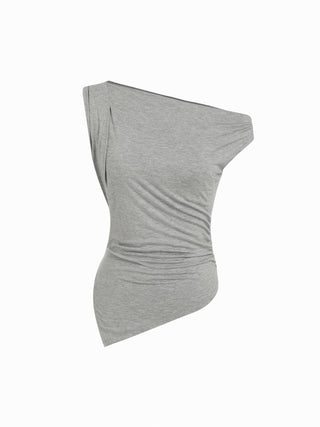 Asymmetrical Neck Ruched Slim Longline Tank Top