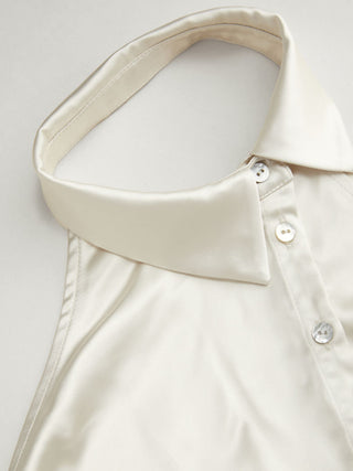 Silk Halter Neck Button Front Cut Out Slim Blouse