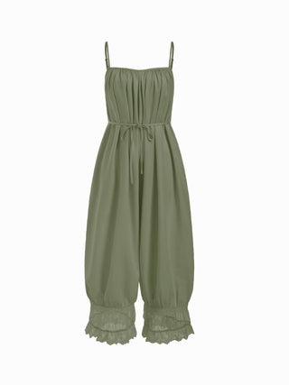 Lace Panel Mid Rise Bloomer Jumpsuit