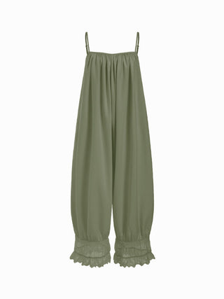 Lace Panel Mid Rise Bloomer Jumpsuit