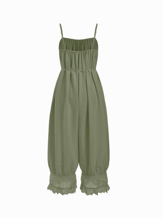 Lace Panel Mid Rise Bloomer Jumpsuit