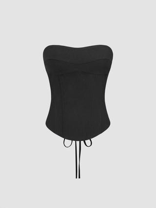 Linen-blend Lace Up Corset Bandeau Top & Mid Rise Barrel-leg Trousers Set