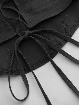 Linen-blend Lace Up Corset Bandeau Top & Mid Rise Barrel-leg Trousers Set