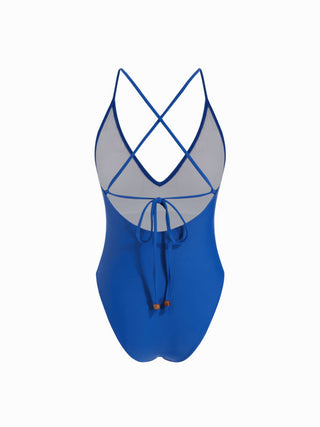 V-neck Criss Cross Back Adjustable Strap One Piece Swimsuit