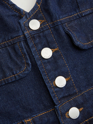 Denim V-Neck Button Front Metal Detail Jumpsuit