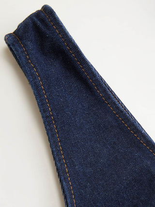 Denim V-Neck Button Front Metal Detail Jumpsuit