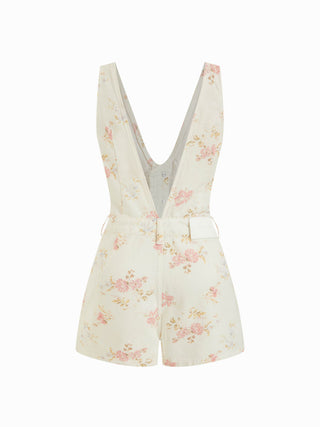Denim V-Neck Button Front Metal Detail Jumpsuit