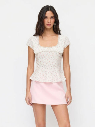 Crop Top Summer Tops Summer Tops Cute Tops Cute Summer Top Woven Cotton-blend Floral Square Neck Puff Sleeve Lace Trim Bowknot Peplum Blouse For Daily Casual Picnic