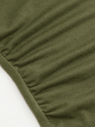 High Stretch Boat Neck Short Sleeve Twist Cut Out Ruched Tee