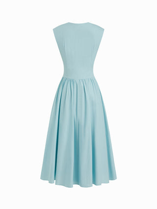 Cotton Sculptural Cut Out Pocket Ruched A-line Maxi Dress