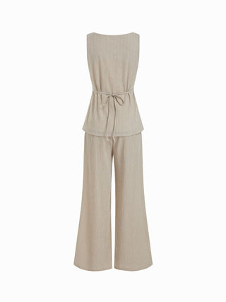 Textured Square Neck Mid Rise Button Wide Leg Jumpsuit