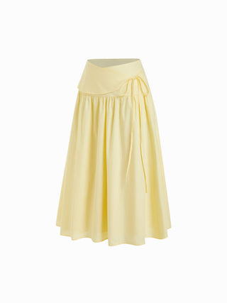 Cotton Mid Rise Wrap Tie A-line Maxi Skirt