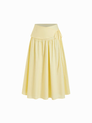 Cotton Mid Rise Wrap Tie A-line Maxi Skirt