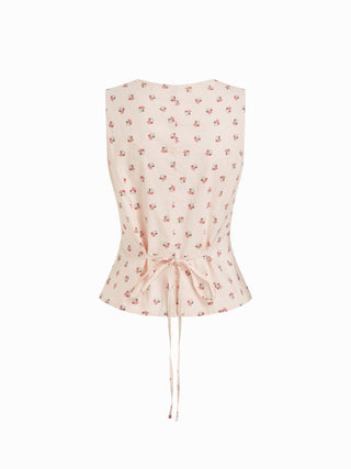 Cotton Floral V-neck Lace Trim Peplum Blouse
