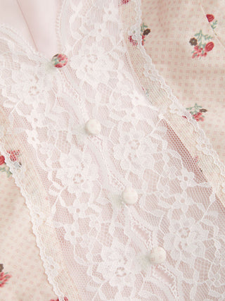 Cotton Floral V-neck Lace Trim Peplum Blouse