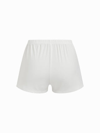 Cotton-blend Mid Rise Striped Lace Trim A-line Mini Skirt