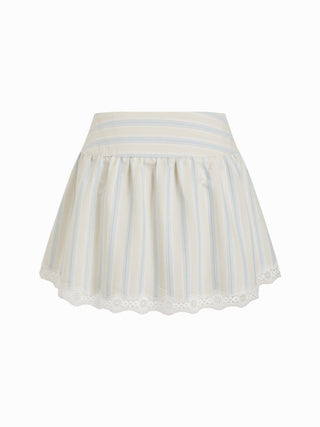 Cotton-blend Mid Rise Striped Lace Trim A-line Mini Skirt