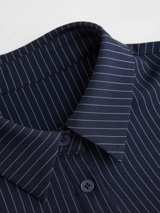 Striped Short Sleeve Ruched Drawstring Shirt