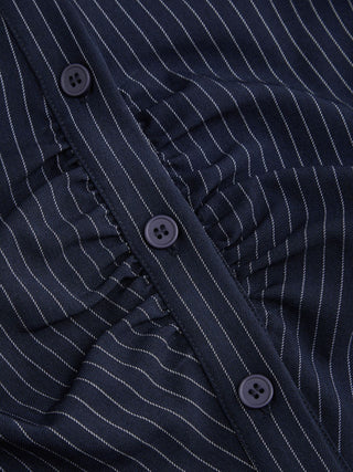 Striped Short Sleeve Ruched Drawstring Shirt