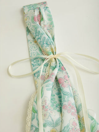 Floral V-neck Bowknot Lace Trim Milkmaid Maxi Dress