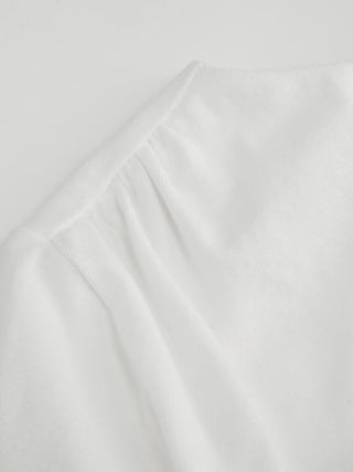 Cotton-blend Boat Neck Ruched Short Sleeve Tee