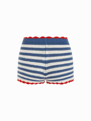 Knit Contrast Trim Crochet Low Rise Stripe Micro Shorts