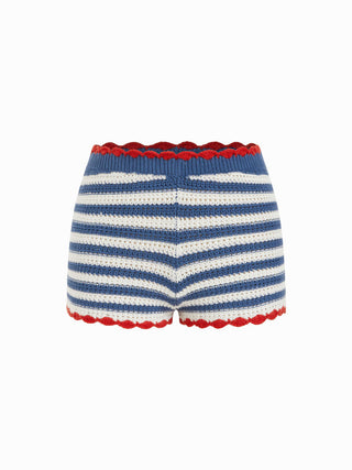 Knit Contrast Trim Crochet Low Rise Stripe Micro Shorts