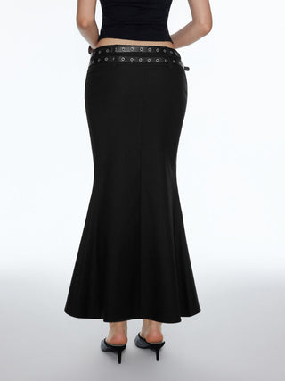 Mid Rise Mermaid Maxi Skirt With Belt