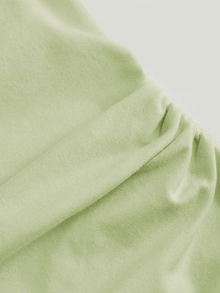 Cotton-blend Boat Neck Ruffle Sleeve Ruched Asymmetrical Hem Tee